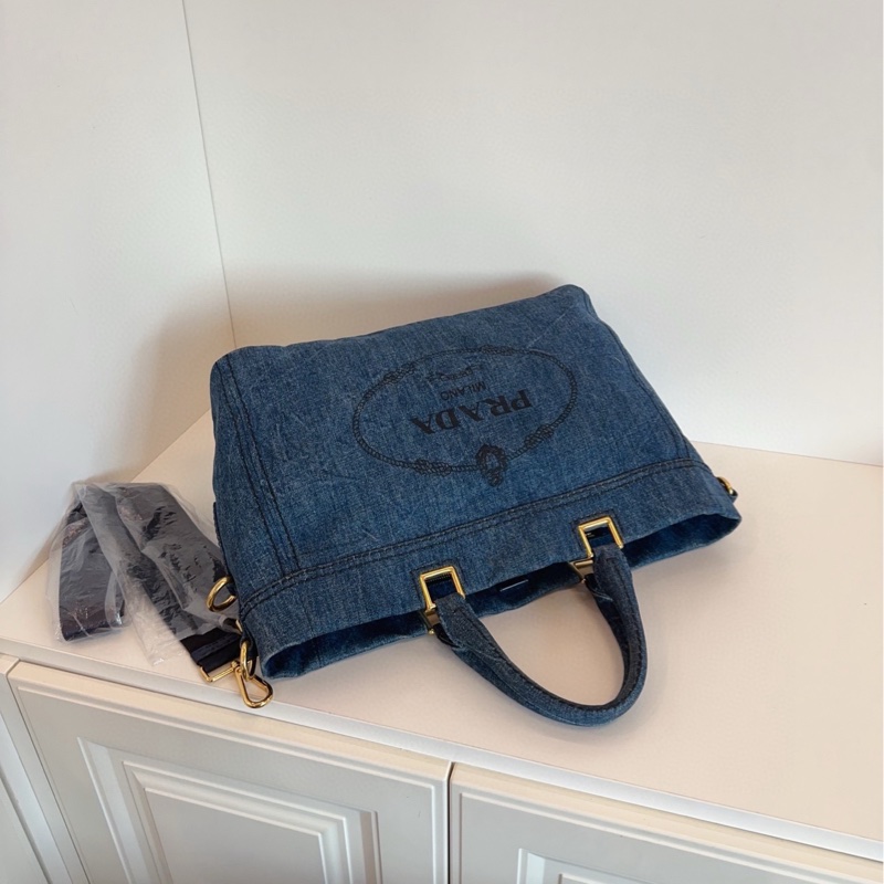 【98新🆕】Prada  牛仔丹寧手提沙灘包 2way tote 手提包 單肩包-6