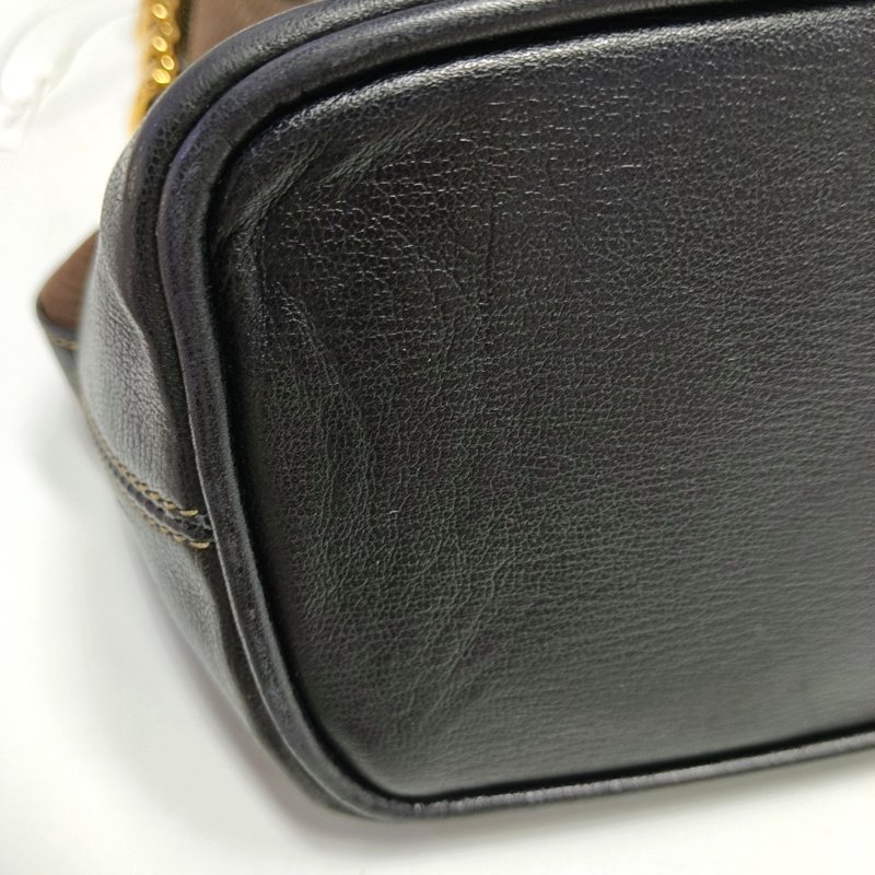 LOEWE水桶包深棕色牛皮壓紋斜挎包金色五金可拆卸肩帶-14