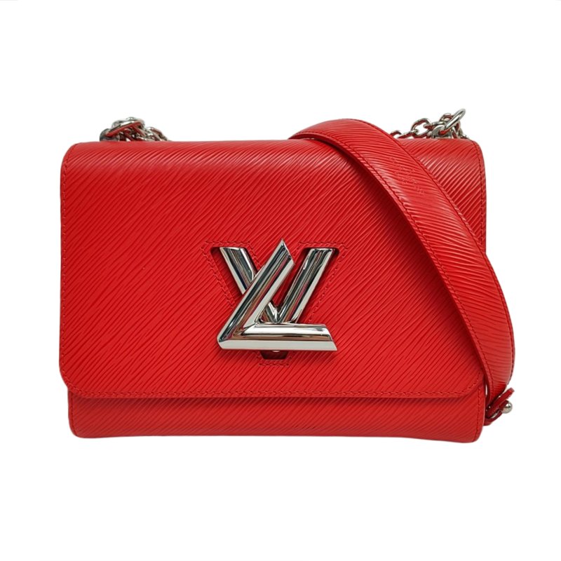 LOUIS VUITTONTWIST 中号红色EPI牛百亿补贴9.5新皮水波纹斜挎包单肩包 银色五金可拆卸肩带-0