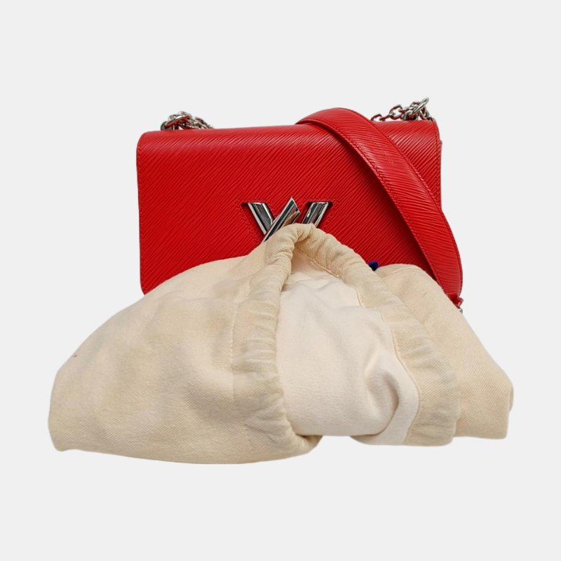 LOUIS VUITTONTWIST 中号红色EPI牛百亿补贴9.5新皮水波纹斜挎包单肩包 银色五金可拆卸肩带-7