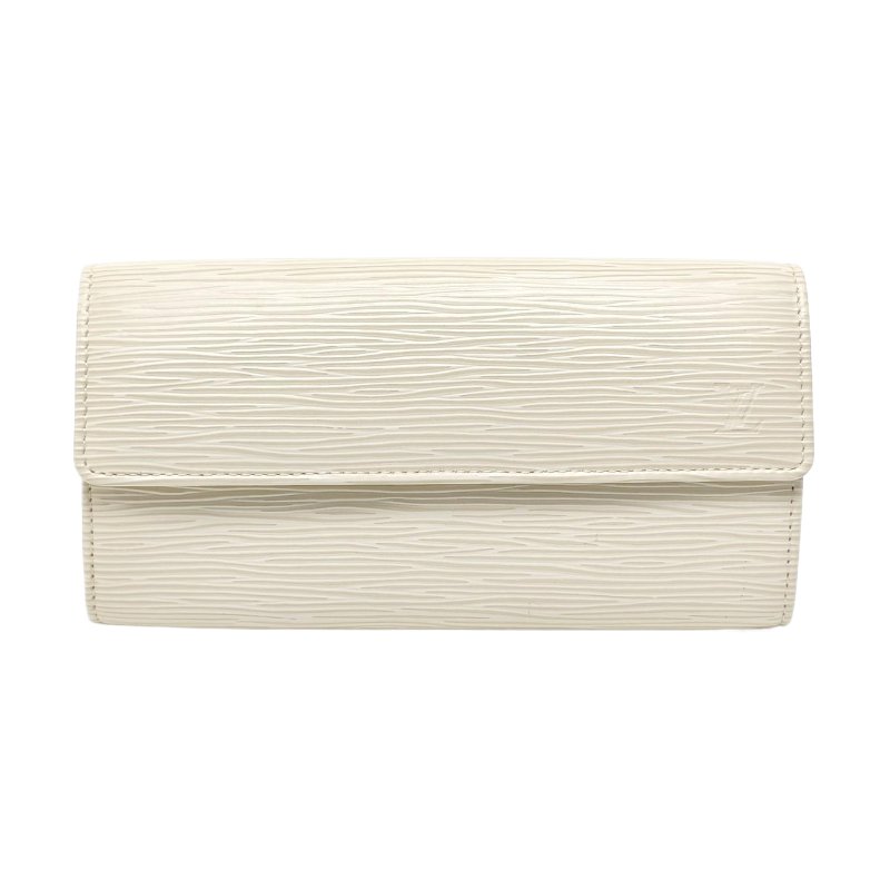LOUIS VUITTON PORTE MONNAIE白色EPI牛皮水波紋錢包銀色五金配件齊全-0