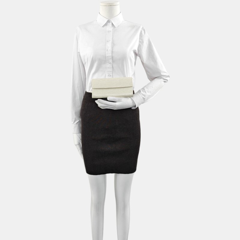 LOUIS VUITTON PORTE MONNAIE白色EPI牛皮水波紋錢包銀色五金配件齊全-1