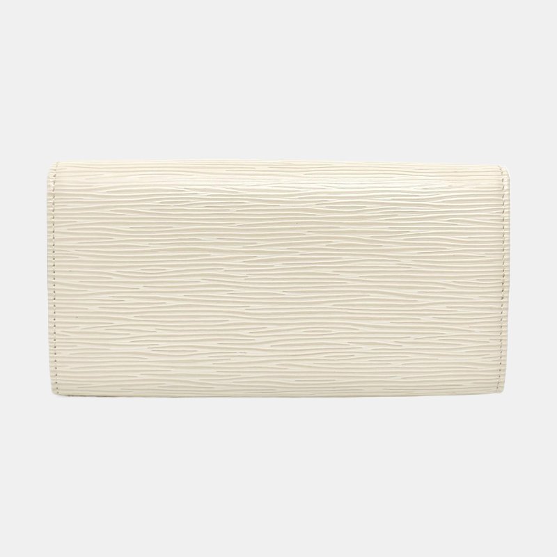 LOUIS VUITTON PORTE MONNAIE白色EPI牛皮水波紋錢包銀色五金配件齊全-4