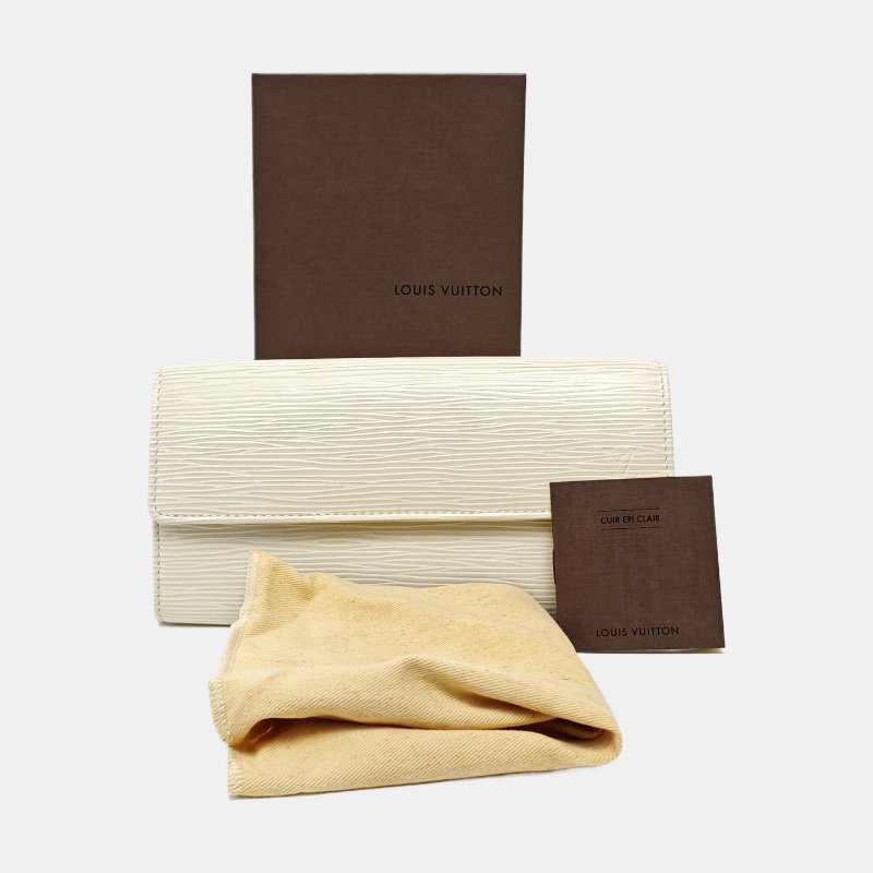 LOUIS VUITTON PORTE MONNAIE白色EPI牛皮水波紋錢包銀色五金配件齊全-7