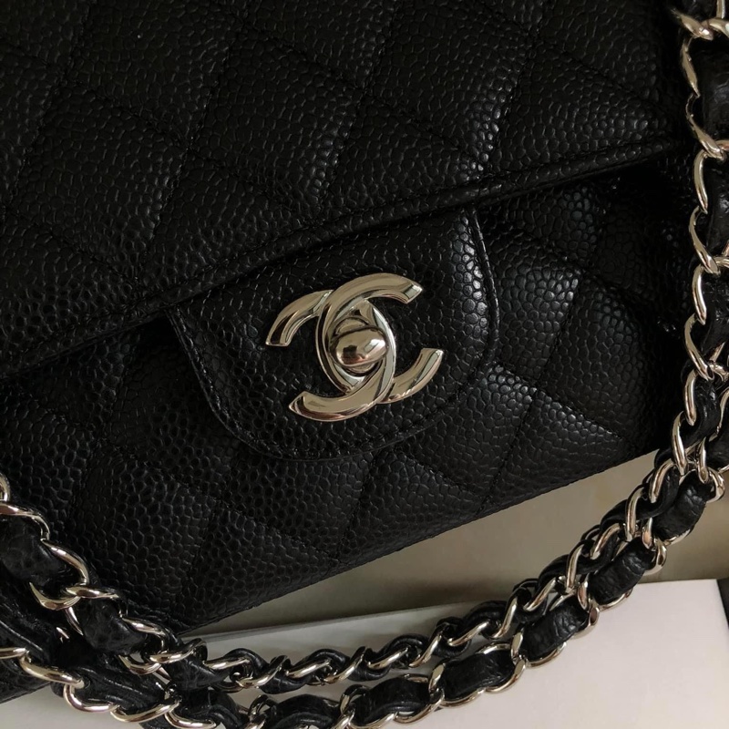 Chanel Cf 25 荔枝牛皮黑銀全配,收藏新-0