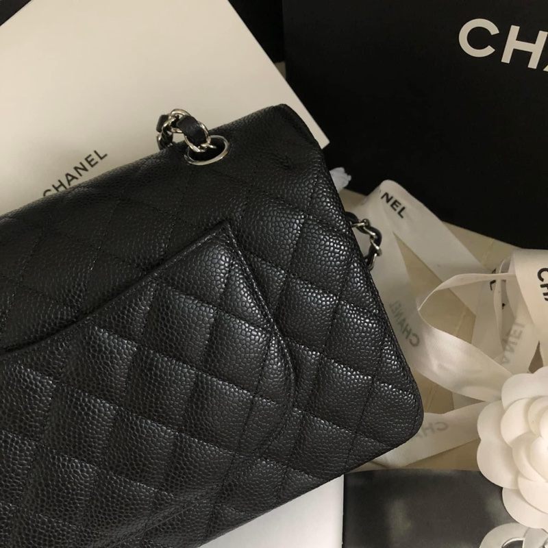 Chanel Cf 25 荔枝牛皮黑銀全配,收藏新-1
