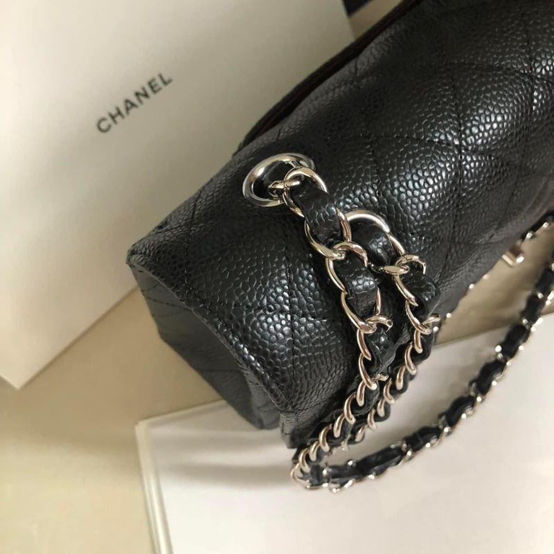 Chanel Cf 25 荔枝牛皮黑銀全配,收藏新-2