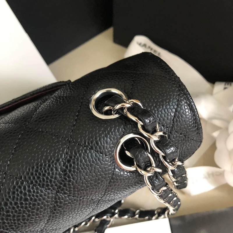 Chanel Cf 25 荔枝牛皮黑銀全配,收藏新-3