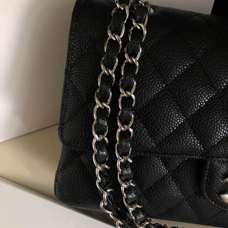Chanel Cf 25 荔枝牛皮黑銀全配,收藏新-4