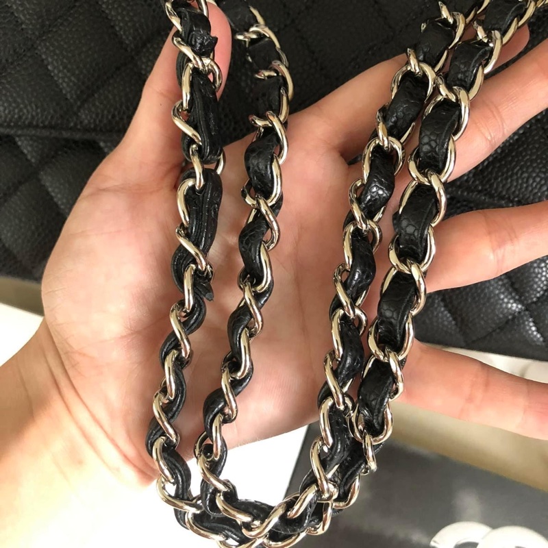 Chanel Cf 25 荔枝牛皮黑銀全配,收藏新-5