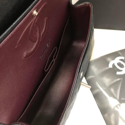 Chanel Cf 25 荔枝牛皮黑銀全配,收藏新-7