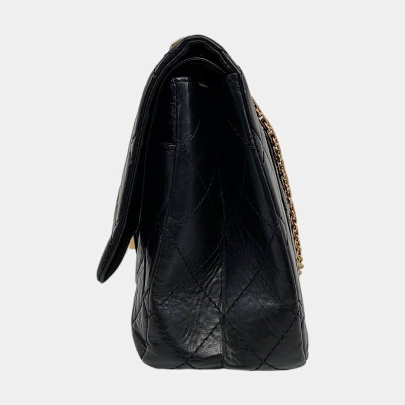 CHANEL 2.55 Maxi超大號黑色牛皮菱格紋絎縫單肩包金色五金15開-2