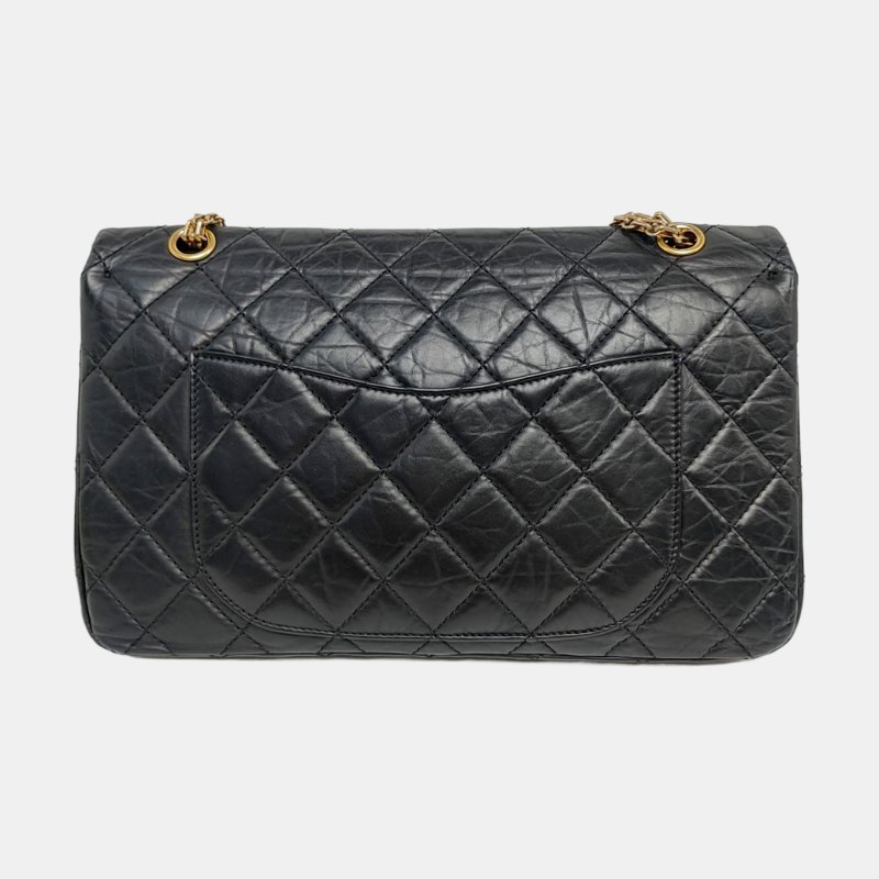 CHANEL 2.55 Maxi超大號黑色牛皮菱格紋絎縫單肩包金色五金15開-4