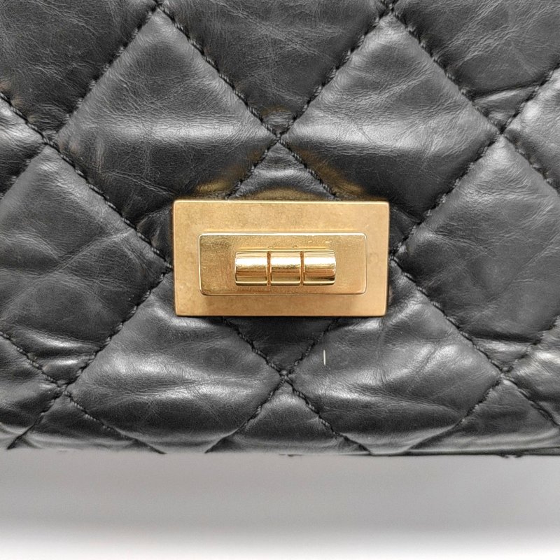 CHANEL 2.55 Maxi超大號黑色牛皮菱格紋絎縫單肩包金色五金15開-9