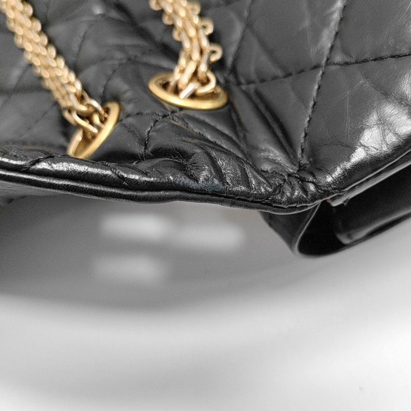 CHANEL 2.55 Maxi超大號黑色牛皮菱格紋絎縫單肩包金色五金15開-11