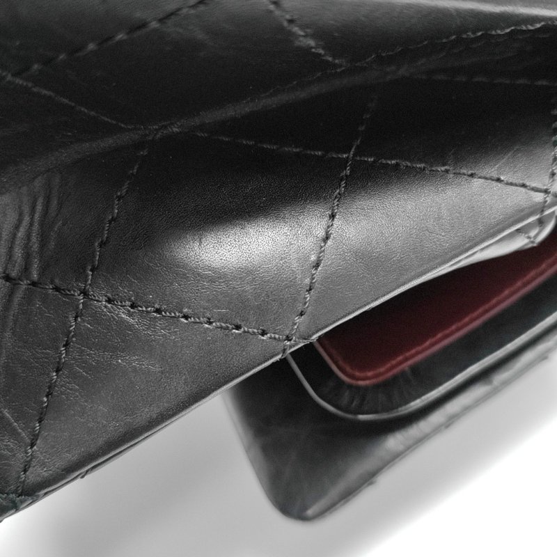 CHANEL 2.55 Maxi超大號黑色牛皮菱格紋絎縫單肩包金色五金15開-13