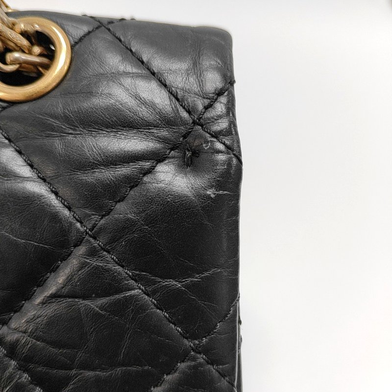 CHANEL 2.55 Maxi超大號黑色牛皮菱格紋絎縫單肩包金色五金15開-14