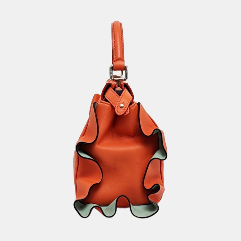 FENDI Peekaboo橘紅色牛皮斜挎包手提包單肩包銀色五金可拆卸肩帶-2