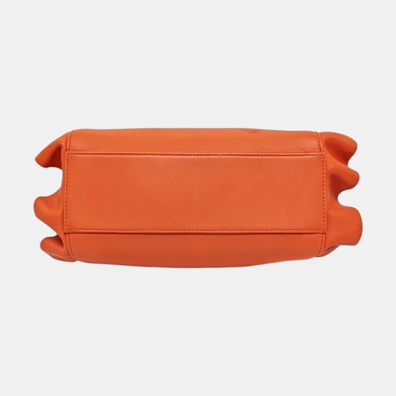 FENDI Peekaboo橘紅色牛皮斜挎包手提包單肩包銀色五金可拆卸肩帶-5