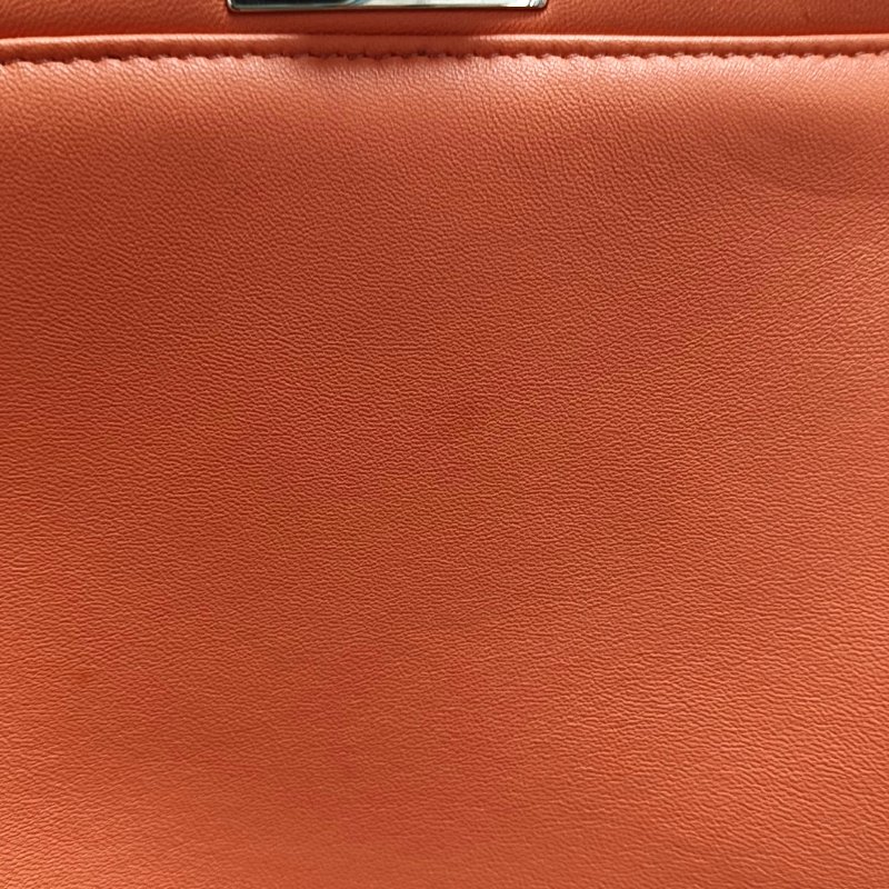 FENDI Peekaboo橘紅色牛皮斜挎包手提包單肩包銀色五金可拆卸肩帶-10