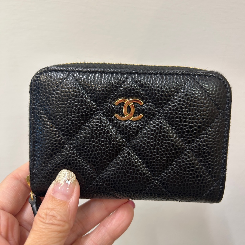 Chanel 黑荔枝牛皮ㄇ拉零錢包-0