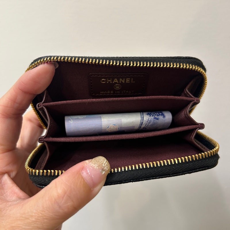 Chanel 黑荔枝牛皮ㄇ拉零錢包-7