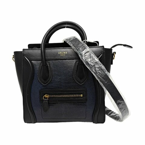 CELINE LUGGAGE藍色牛皮單肩包金色五金可拆卸肩帶