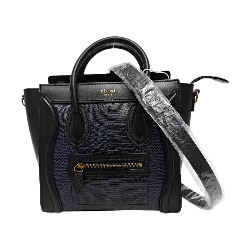 CELINE LUGGAGE藍色牛皮單肩包金色五金可拆卸肩帶-0