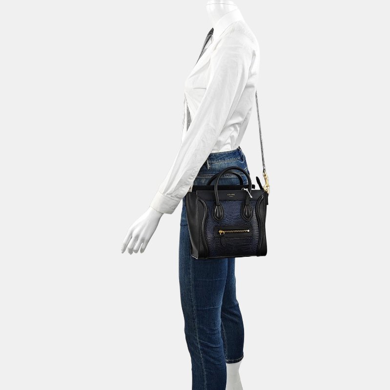 CELINE LUGGAGE藍色牛皮單肩包金色五金可拆卸肩帶-1