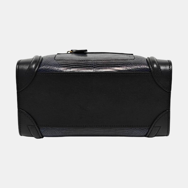 CELINE LUGGAGE藍色牛皮單肩包金色五金可拆卸肩帶-5