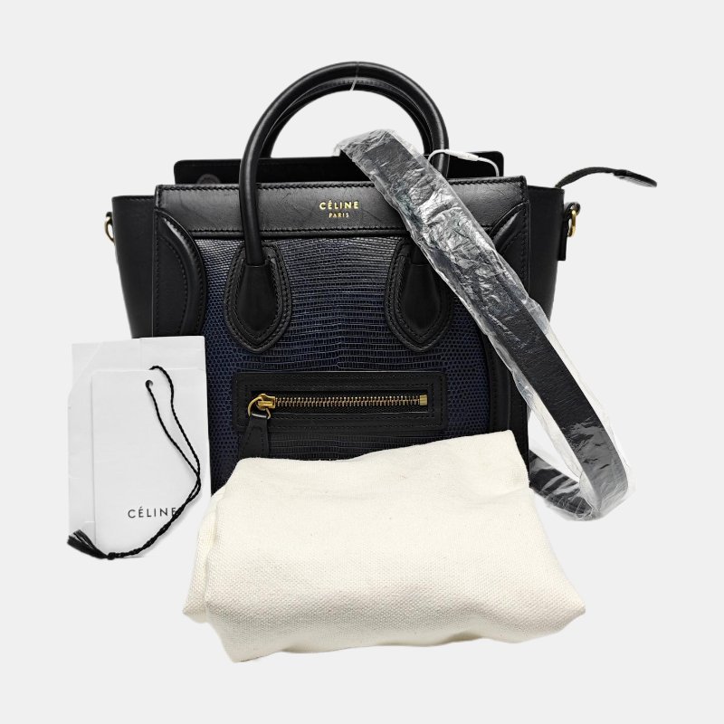 CELINE LUGGAGE藍色牛皮單肩包金色五金可拆卸肩帶-7
