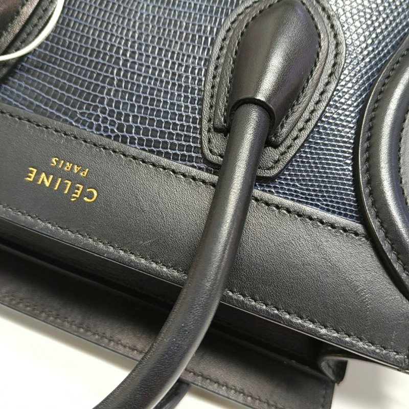 CELINE LUGGAGE藍色牛皮單肩包金色五金可拆卸肩帶-9