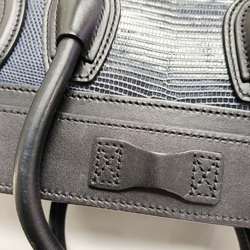 CELINE LUGGAGE藍色牛皮單肩包金色五金可拆卸肩帶-11