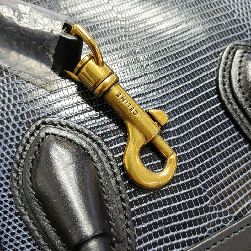 CELINE LUGGAGE藍色牛皮單肩包金色五金可拆卸肩帶-17