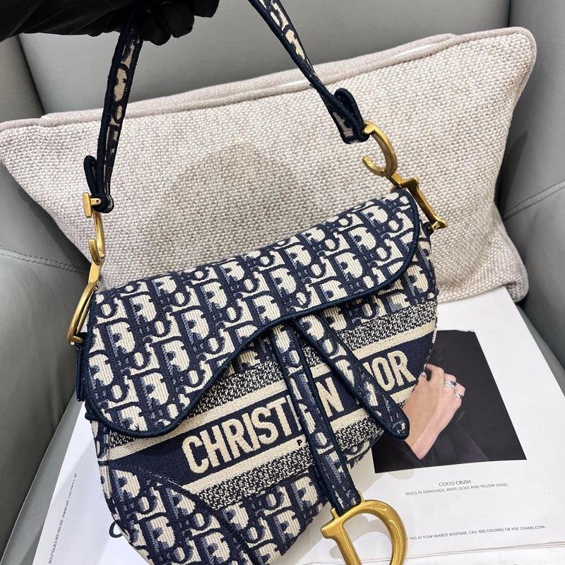 迪奧Dior刺繡馬鞍包中號手提單肩腋下包-0