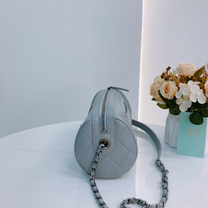 MS0433 Chanel 香奈兒 圓桶包 斜背 雙色鏈條 灰色牛皮  Written In Chain Bowling Bag Calfskin Grey x PHW x GHW-3
