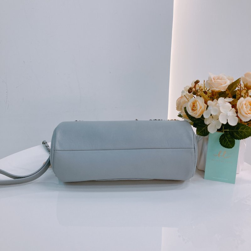 MS0433 Chanel 香奈兒 圓桶包 斜背 雙色鏈條 灰色牛皮  Written In Chain Bowling Bag Calfskin Grey x PHW x GHW-4