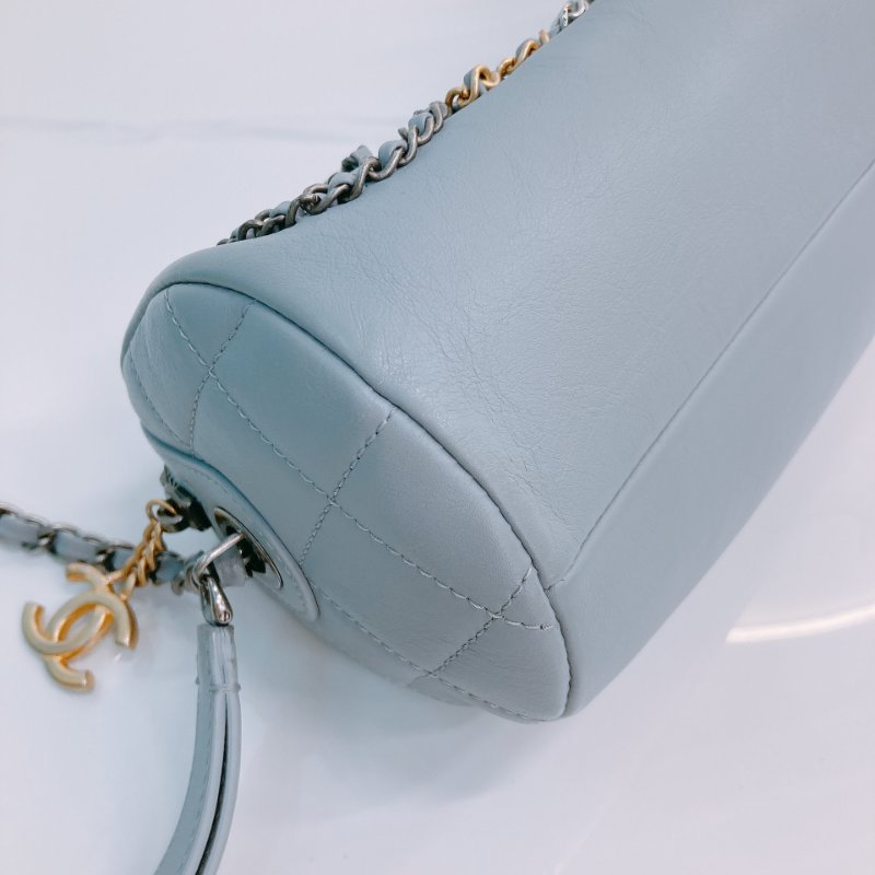MS0433 Chanel 香奈兒 圓桶包 斜背 雙色鏈條 灰色牛皮  Written In Chain Bowling Bag Calfskin Grey x PHW x GHW-5