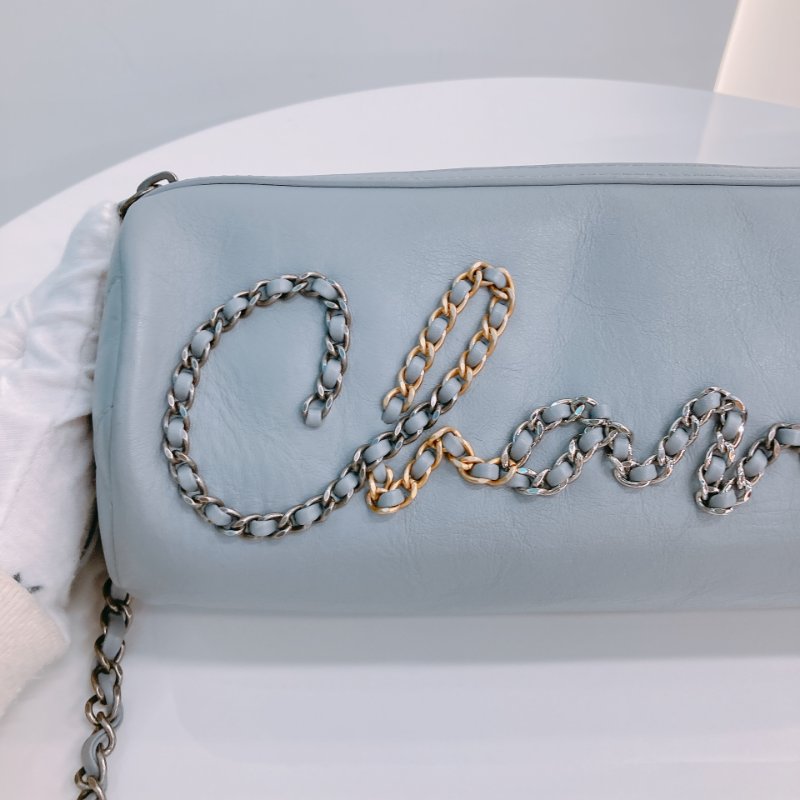 MS0433 Chanel 香奈兒 圓桶包 斜背 雙色鏈條 灰色牛皮  Written In Chain Bowling Bag Calfskin Grey x PHW x GHW-10