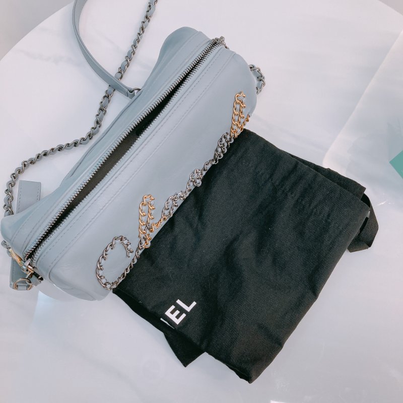 MS0433 Chanel 香奈兒 圓桶包 斜背 雙色鏈條 灰色牛皮  Written In Chain Bowling Bag Calfskin Grey x PHW x GHW-16