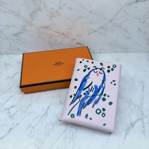HERMES Calvi Duo塗鴉貓頭鷹對開雙層卡夾09夢幻紫/K