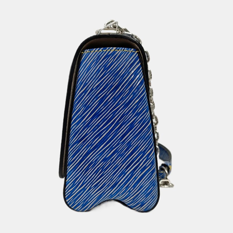 LOUIS VUITTON TWIST中號藍色EPI牛皮水波紋單肩包銀色五金可拆卸肩帶-2