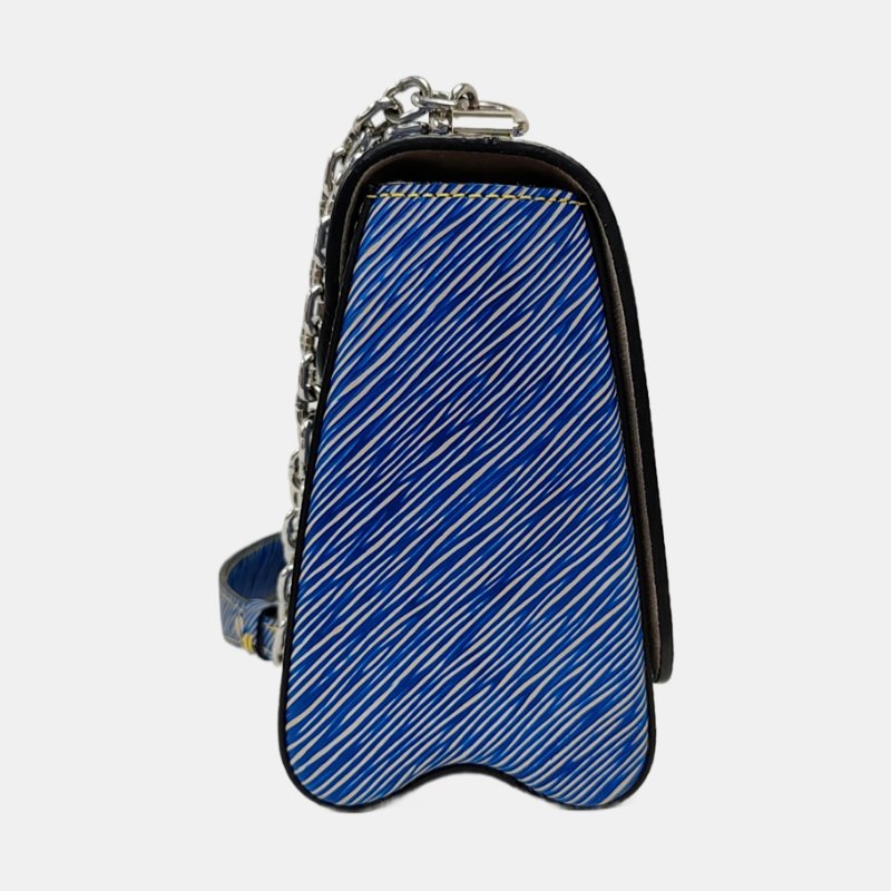 LOUIS VUITTON TWIST中號藍色EPI牛皮水波紋單肩包銀色五金可拆卸肩帶-3