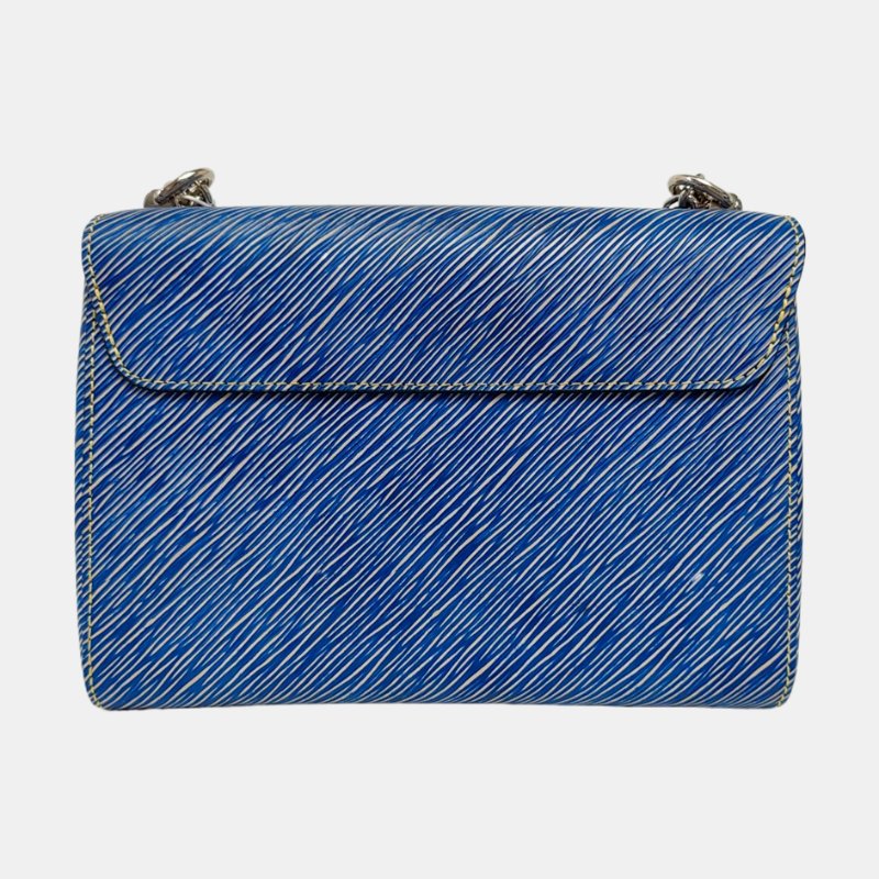 LOUIS VUITTON TWIST中號藍色EPI牛皮水波紋單肩包銀色五金可拆卸肩帶-4
