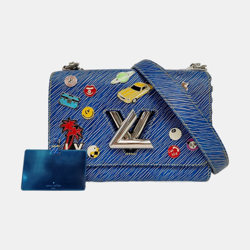 LOUIS VUITTON TWIST中號藍色EPI牛皮水波紋單肩包銀色五金可拆卸肩帶-7