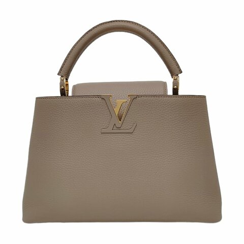 LOUIS VUITTON CAPUCINES中號灰色牛皮手提包金色五金
