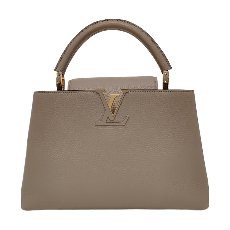 LOUIS VUITTON CAPUCINES中號灰色牛皮手提包金色五金-0