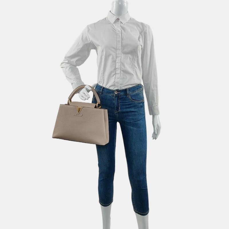 LOUIS VUITTON CAPUCINES中號灰色牛皮手提包金色五金-1