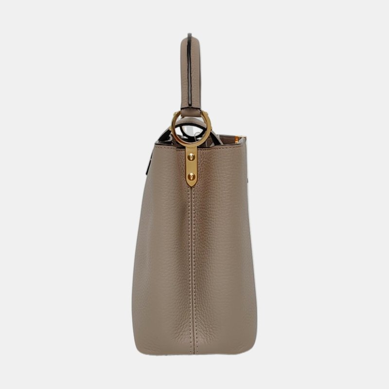 LOUIS VUITTON CAPUCINES中號灰色牛皮手提包金色五金-3