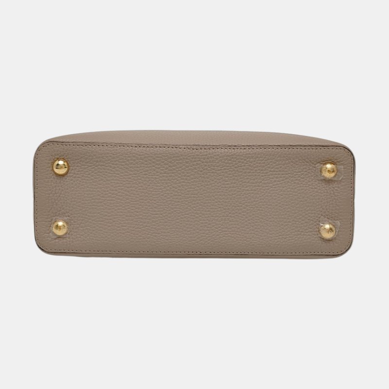 LOUIS VUITTON CAPUCINES中號灰色牛皮手提包金色五金-5